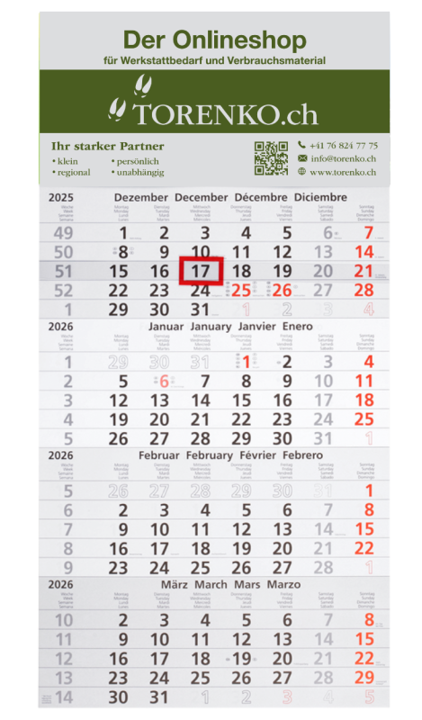 Torenko Wandkalender 2026